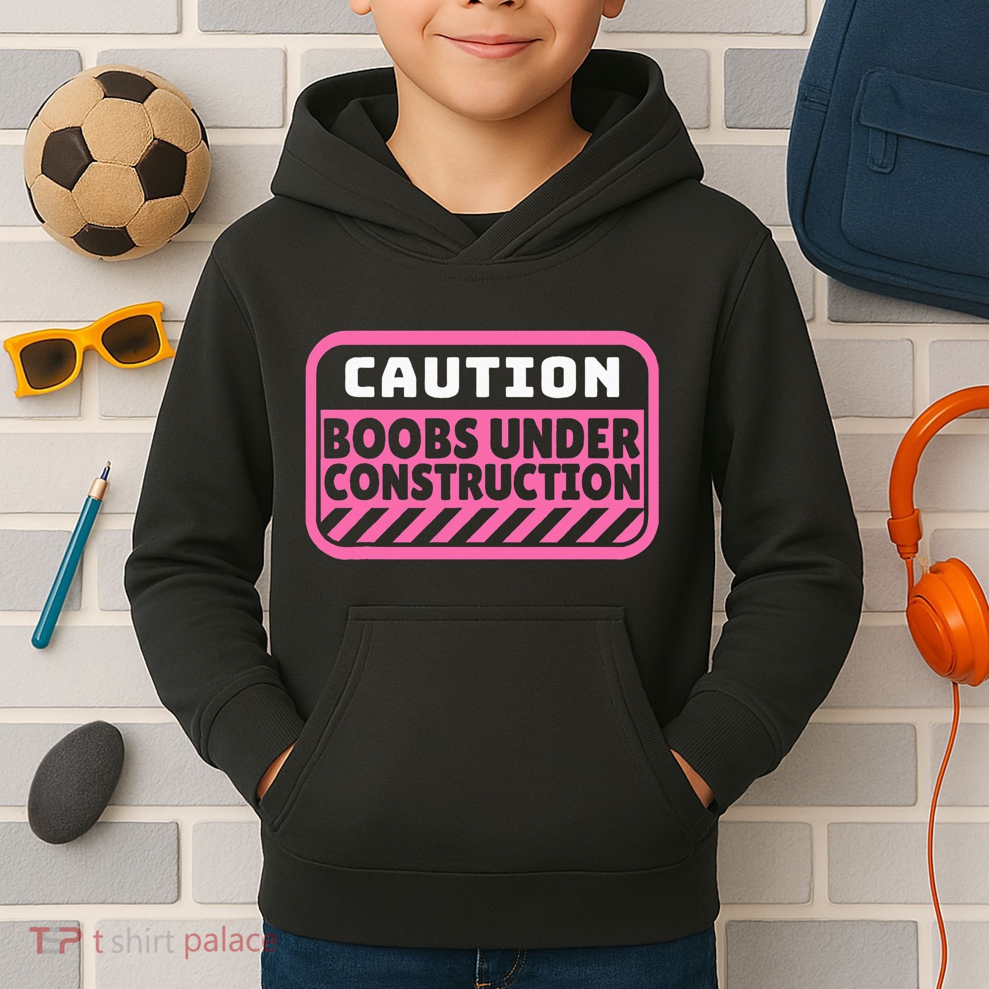 Caution Boobs Under Construction Cancer Kids Hoodie