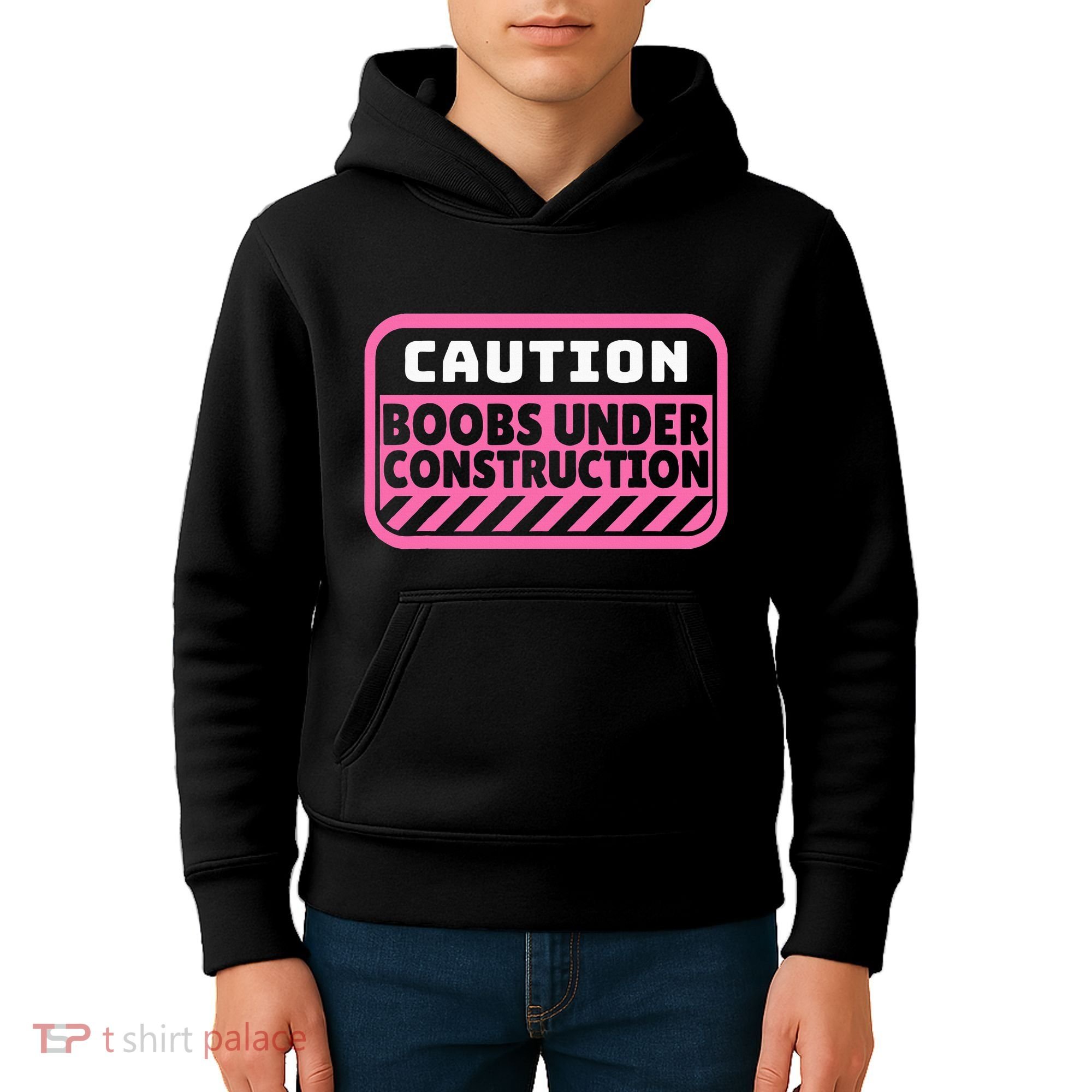 Caution Boobs Under Construction Cancer Kids Hoodie