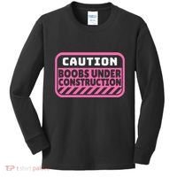 Caution Boobs Under Construction Cancer Kids Long Sleeve Shirt thumb 0