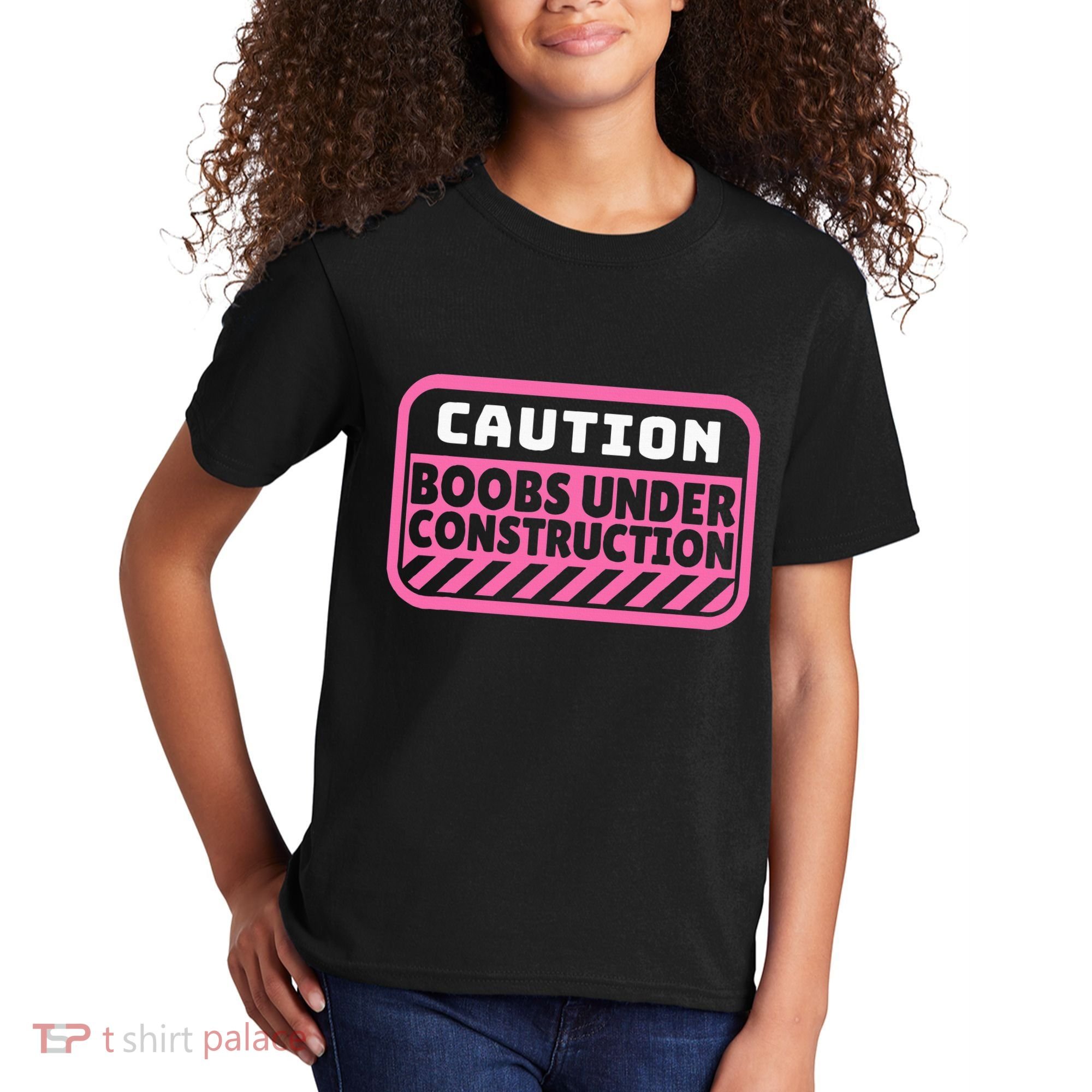 Caution Boobs Under Construction Cancer Kids T-Shirt