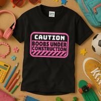 Caution Boobs Under Construction Cancer Kids T-Shirt thumb 3