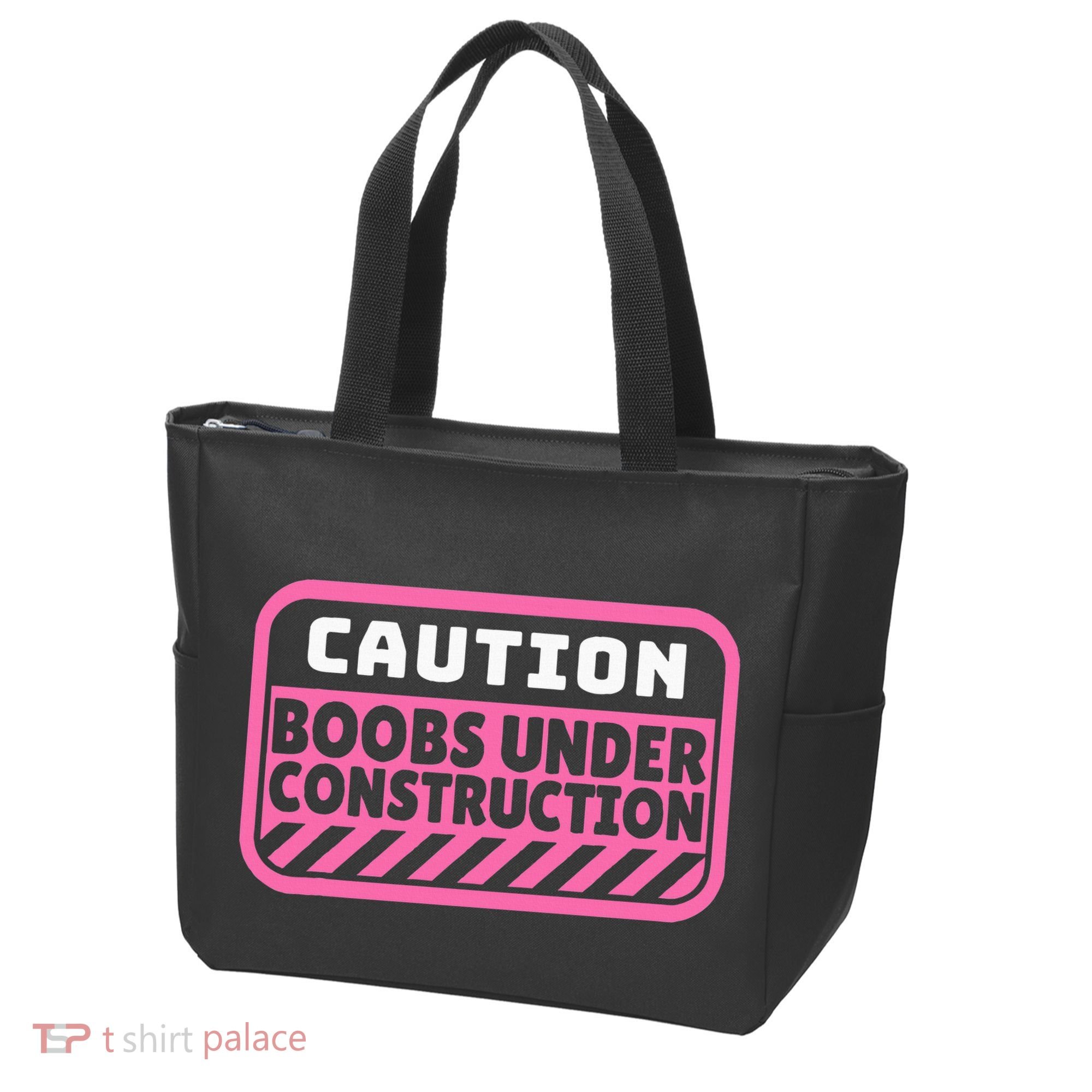 Caution Boobs Under Construction Cancer Tote Bag