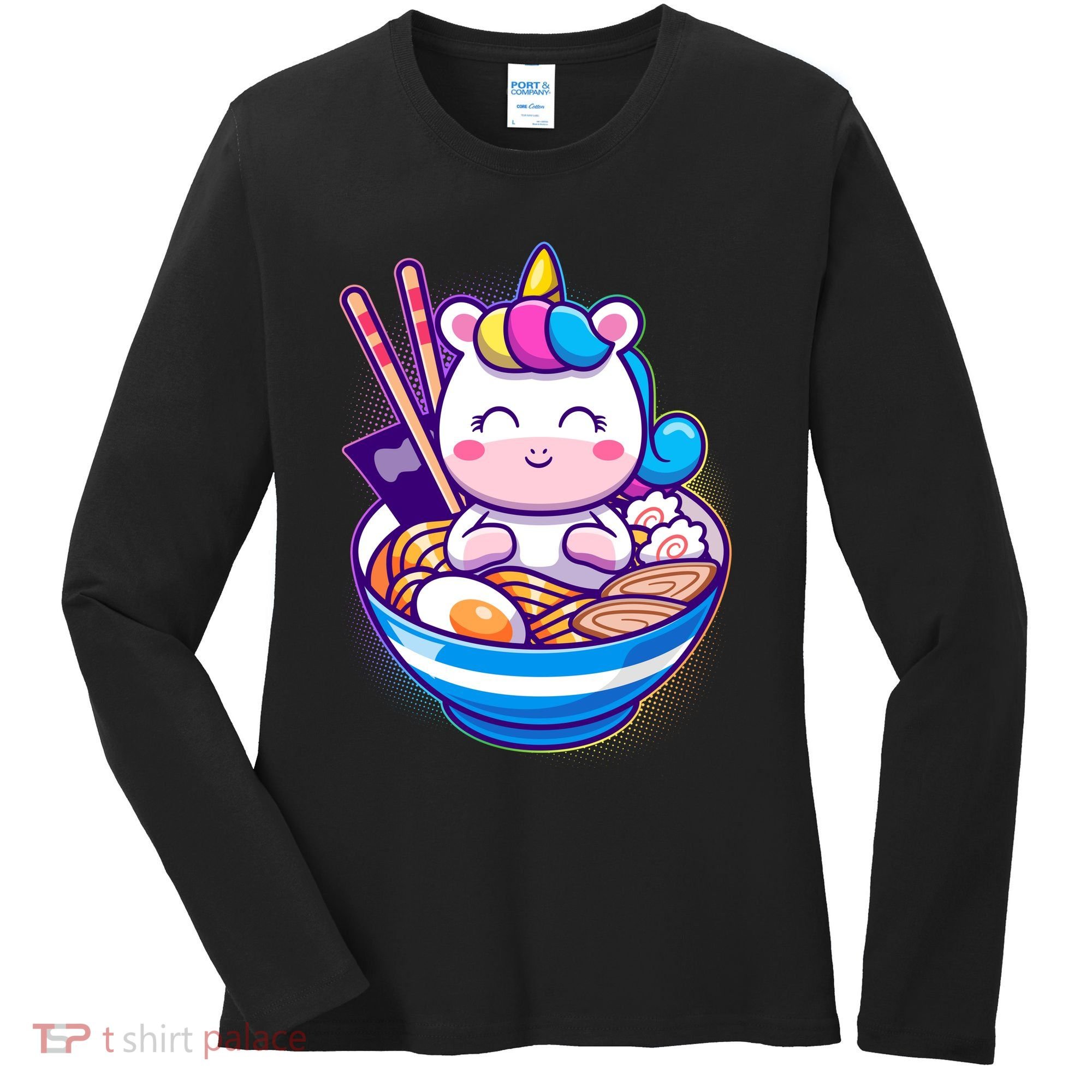 Cute Baby Unicorn Ramen Bowl Women's Long Sleeve Shirt