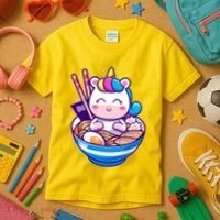 Cute Baby Unicorn Ramen Bowl Kids T-Shirt thumb 3