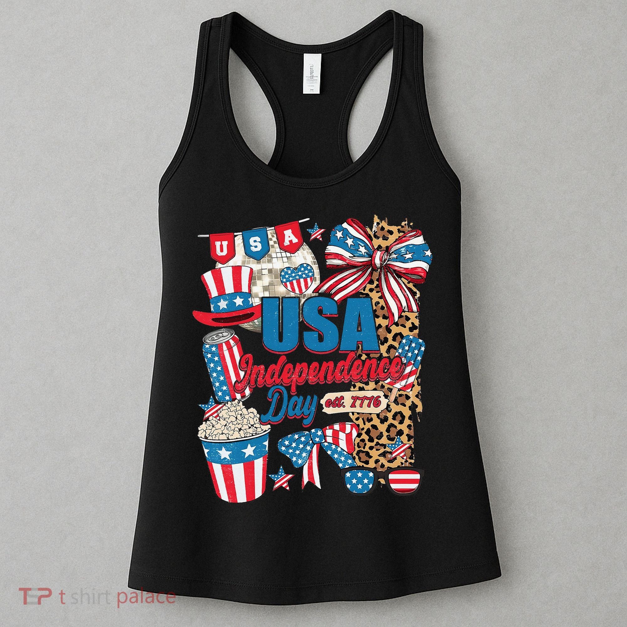 Coquette Bow USA 4th Of July American Flag Independence Day Women's Tank Top