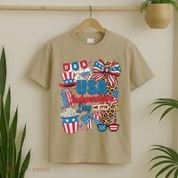 Coquette Bow USA 4th Of July American Flag Independence Day T-Shirt thumb 2