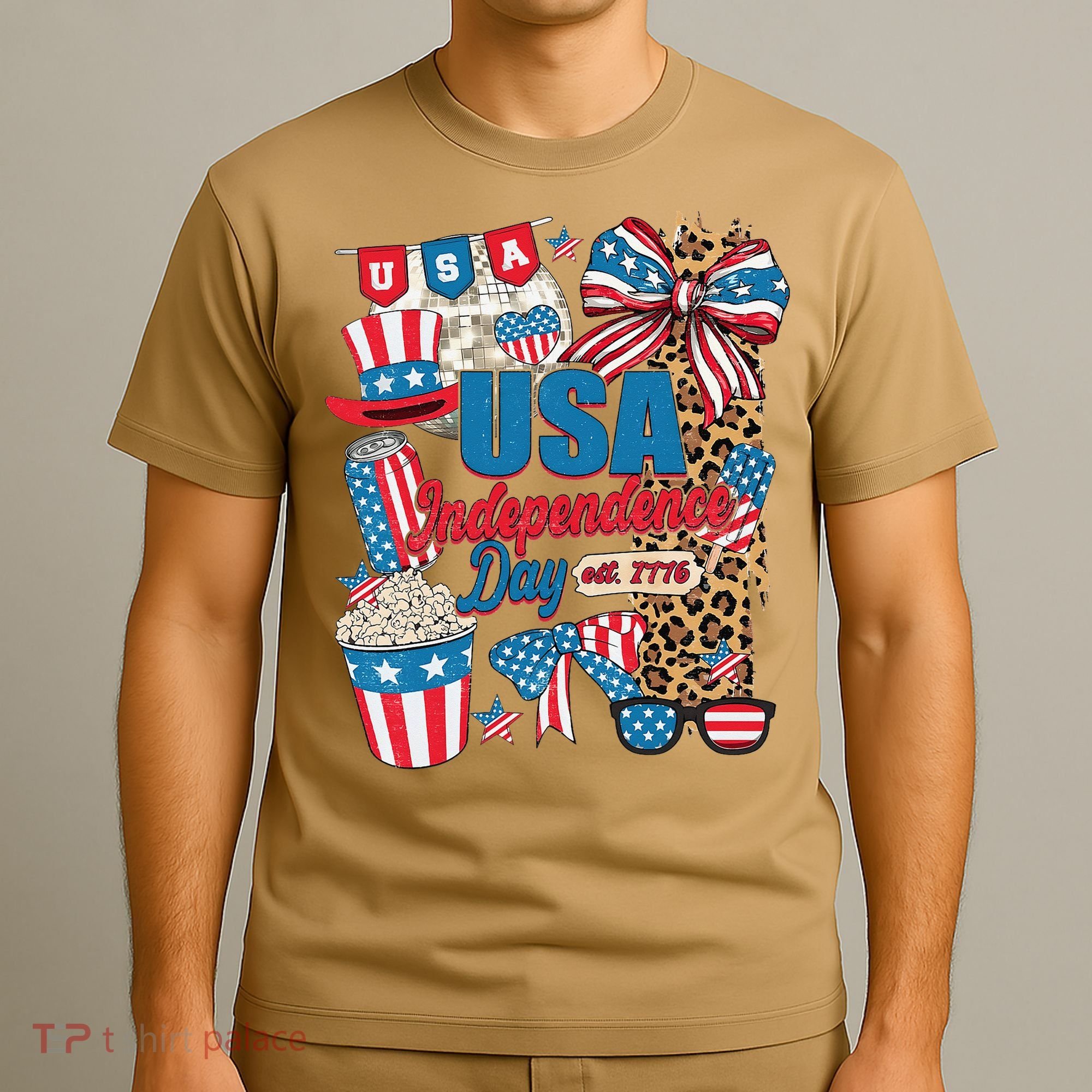 Coquette Bow USA 4th Of July American Flag Independence Day T-Shirt