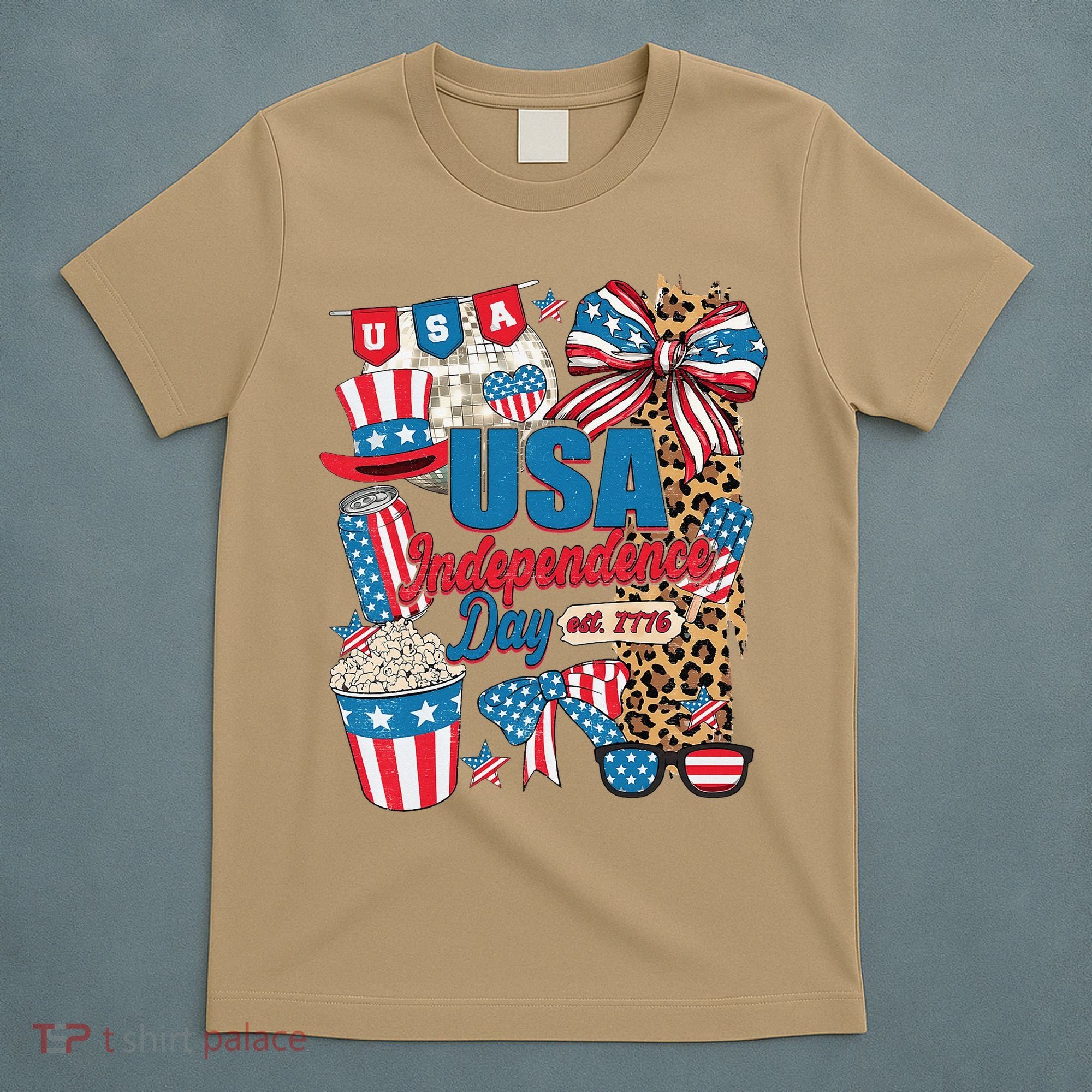 Coquette Bow USA 4th Of July American Flag Independence Day T-Shirt