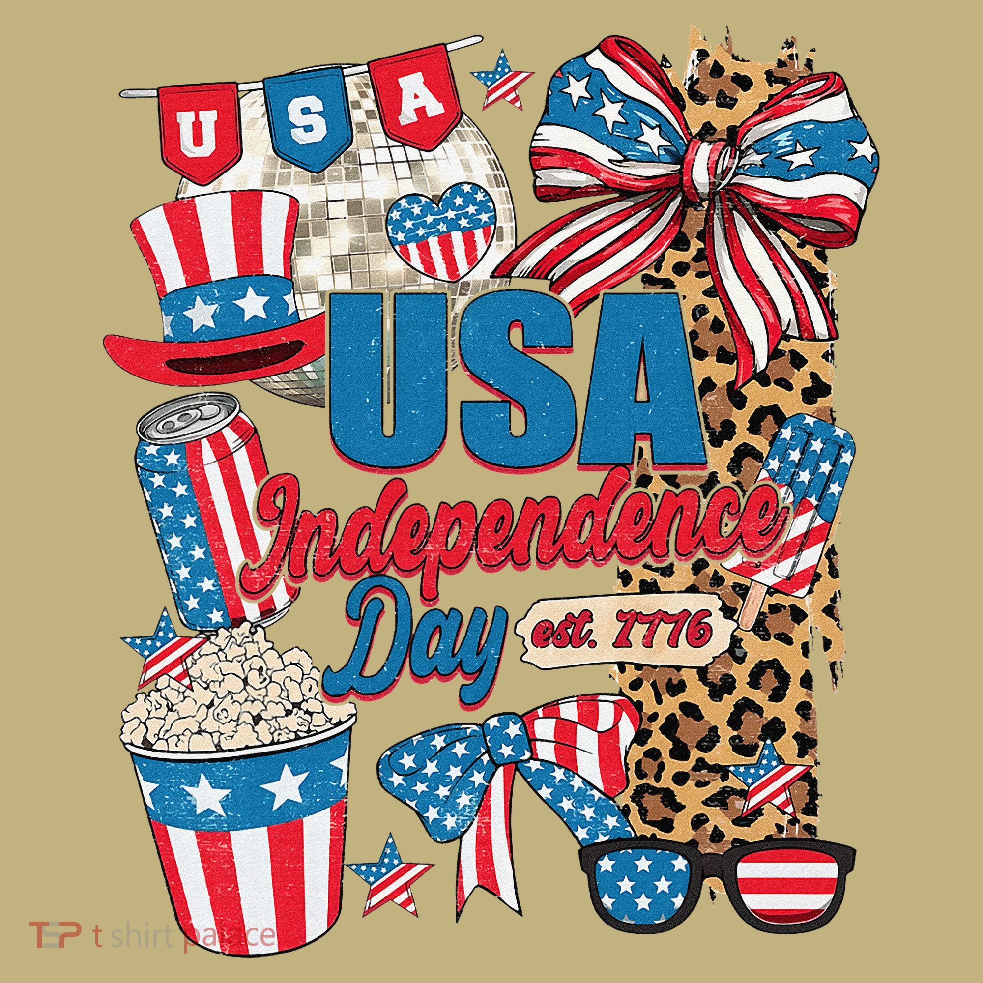 Coquette Bow USA 4th Of July American Flag Independence Day T-Shirt