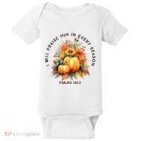 Christian Bible Verse I Praise Him In Every Fall Season Baby Bodysuit thumb 0