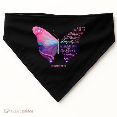 Christian Bible Verse Proverbs 31:25 Butterfly Gift USA-Made Doggie Bandana