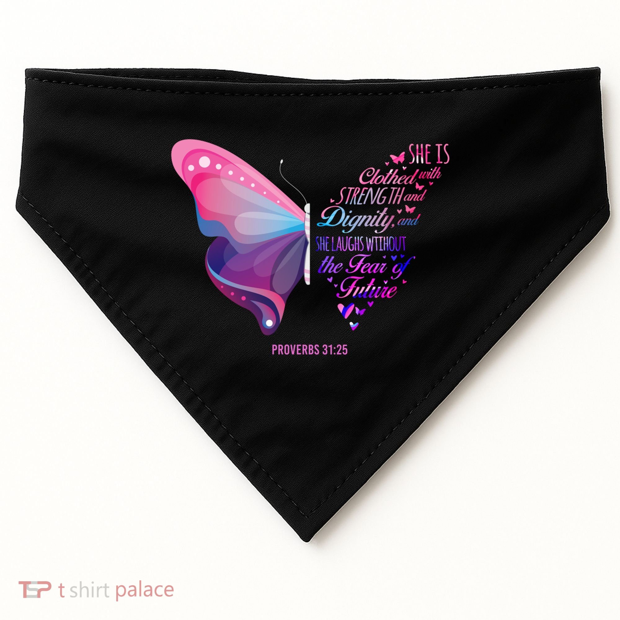 Christian Bible Verse Proverbs 31:25 Butterfly Gift USA-Made Doggie Bandana