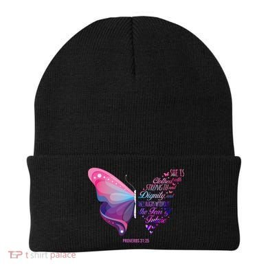 Christian Bible Verse Proverbs 31:25 Butterfly Gift Beanie