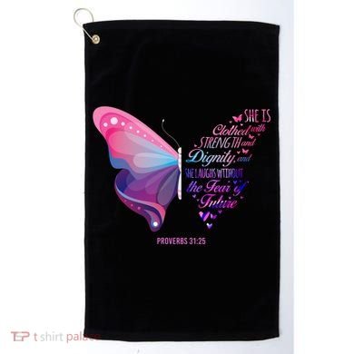 Christian Bible Verse Proverbs 31:25 Butterfly Gift Golf Towel