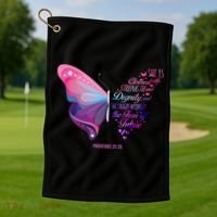 Christian Bible Verse Proverbs 31:25 Butterfly Gift Golf Towel thumb 1