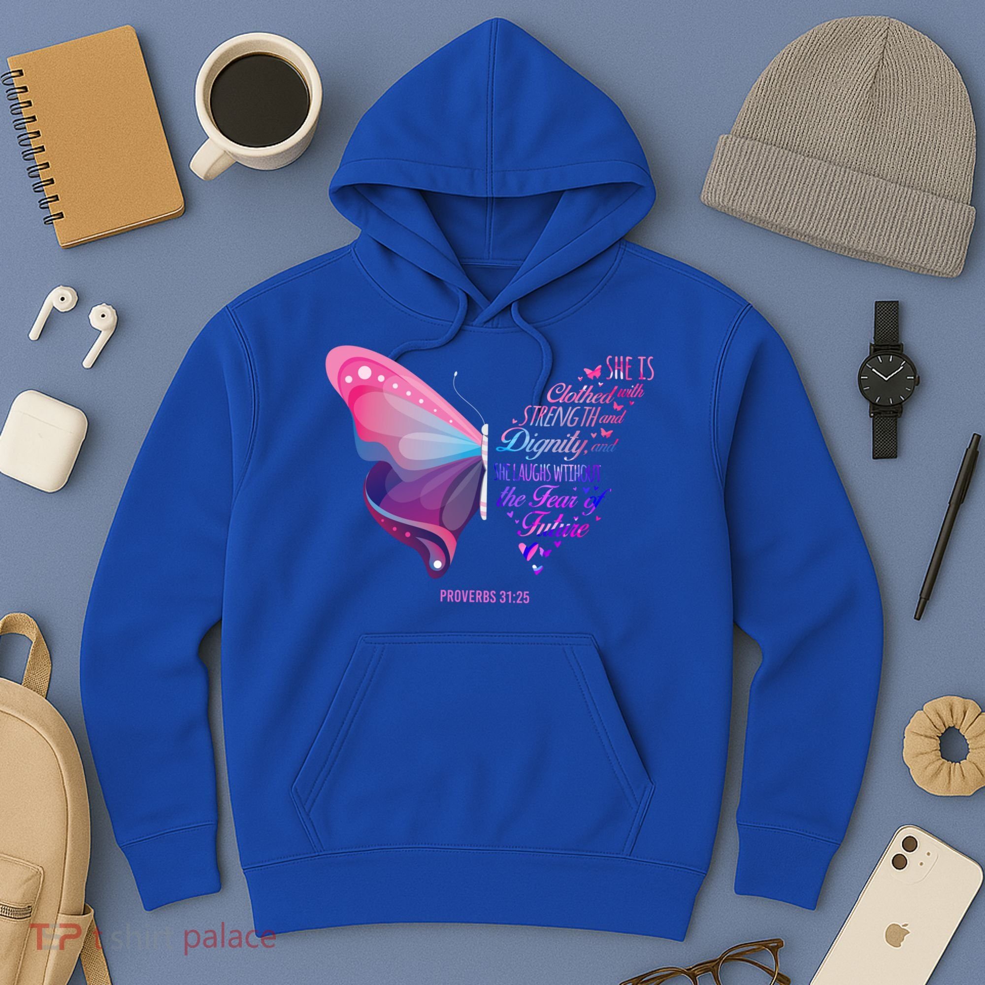 Christian Bible Verse Proverbs 31:25 Butterfly Gift Hoodie