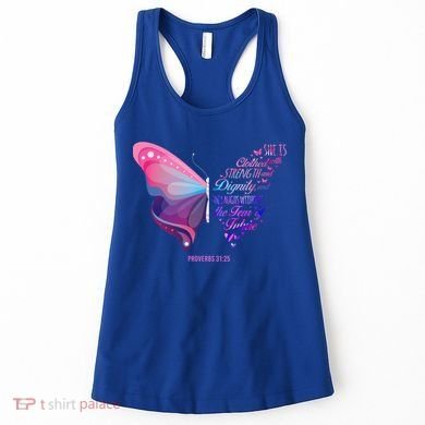 Christian Bible Verse Proverbs 31:25 Butterfly Gift Women's Tank Top
