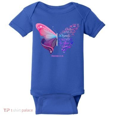 Christian Bible Verse Proverbs 31:25 Butterfly Gift Baby Bodysuit