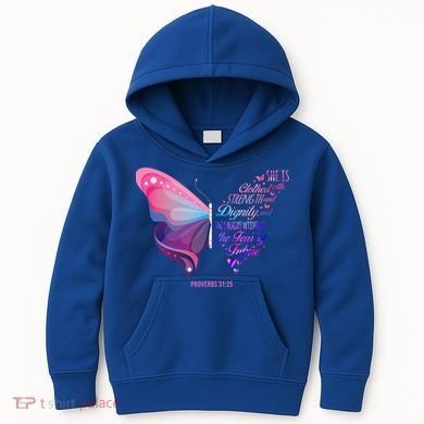 Christian Bible Verse Proverbs 31:25 Butterfly Gift Kids Hoodie