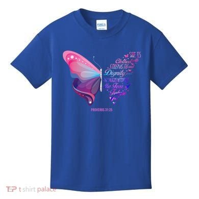 Christian Bible Verse Proverbs 31:25 Butterfly Gift Kids T-Shirt