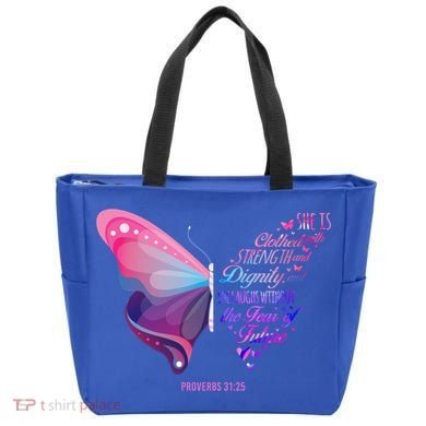 Christian Bible Verse Proverbs 31:25 Butterfly Gift Tote Bag