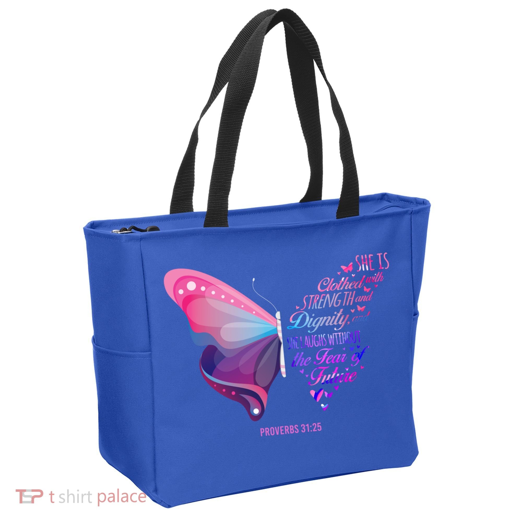 Christian Bible Verse Proverbs 31:25 Butterfly Gift Tote Bag