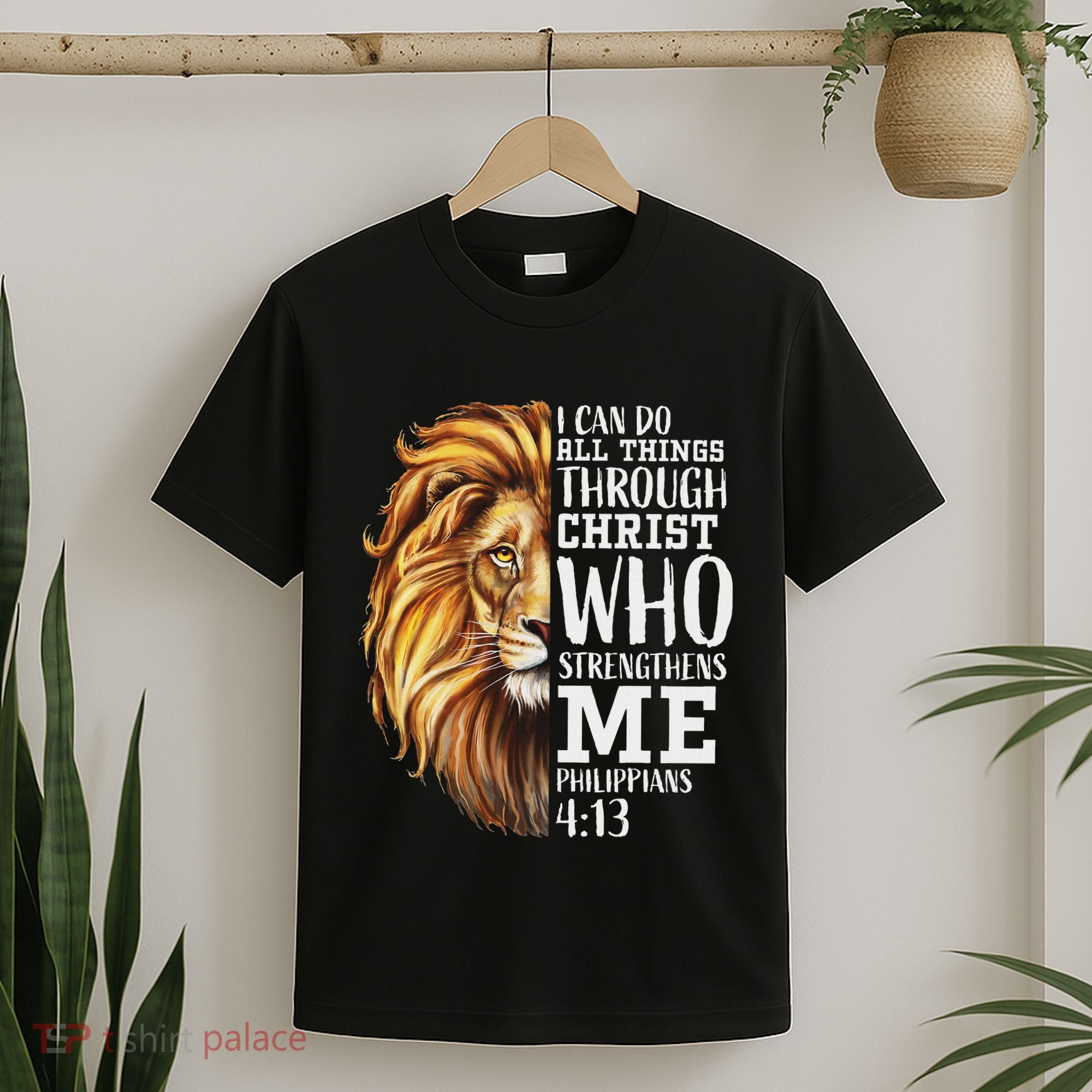 Christian Bible Verse Sayings Religious Gifts Him Lion Judah T-Shirt