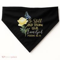 Christian Bible Verse Psalm 46 10 Flower Butterfly USA-Made Doggie Bandana thumb 0