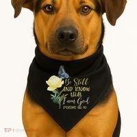 Christian Bible Verse Psalm 46 10 Flower Butterfly USA-Made Doggie Bandana thumb 1