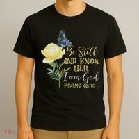 Christian Bible Verse Psalm 46 10 Flower Butterfly T-Shirt thumb 3
