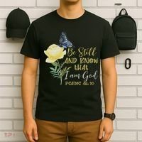 Christian Bible Verse Psalm 46 10 Flower Butterfly T-Shirt thumb 6