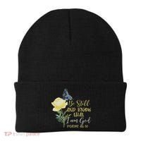 Christian Bible Verse Psalm 46 10 Flower Butterfly Beanie thumb 0
