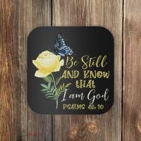 Christian Bible Verse Psalm 46 10 Flower Butterfly Coaster thumb 0