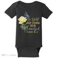 Christian Bible Verse Psalm 46 10 Flower Butterfly Baby Bodysuit thumb 0