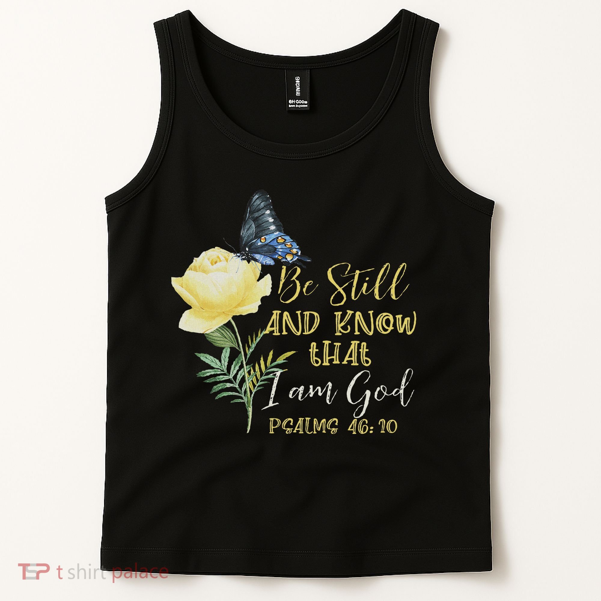 Christian Bible Verse Psalm 46 10 Flower Butterfly Tank Top