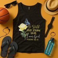 Christian Bible Verse Psalm 46 10 Flower Butterfly Tank Top thumb 4