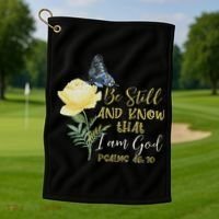 Christian Bible Verse Psalm 46 10 Flower Butterfly Golf Towel thumb 1