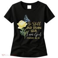 Christian Bible Verse Psalm 46 10 Flower Butterfly Women's T-Shirt thumb 0