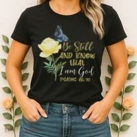 Christian Bible Verse Psalm 46 10 Flower Butterfly Women's T-Shirt thumb 2