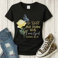 Christian Bible Verse Psalm 46 10 Flower Butterfly Women's T-Shirt thumb 3
