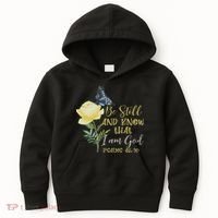 Christian Bible Verse Psalm 46 10 Flower Butterfly Kids Hoodie thumb 0
