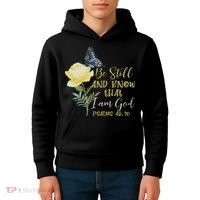 Christian Bible Verse Psalm 46 10 Flower Butterfly Kids Hoodie thumb 4