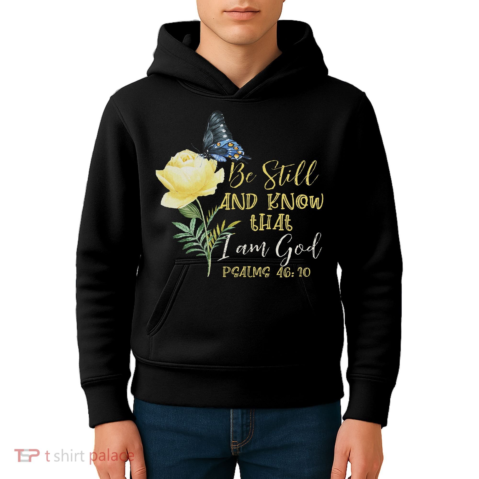Christian Bible Verse Psalm 46 10 Flower Butterfly Kids Hoodie