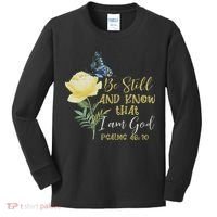 Christian Bible Verse Psalm 46 10 Flower Butterfly Kids Long Sleeve Shirt thumb 0