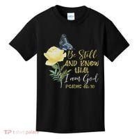 Christian Bible Verse Psalm 46 10 Flower Butterfly Kids T-Shirt thumb 0