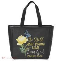 Christian Bible Verse Psalm 46 10 Flower Butterfly Tote Bag thumb 0