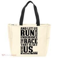 Christian Bible Verse Let Us Run With Endurance Running Gift Tote Bag thumb 0