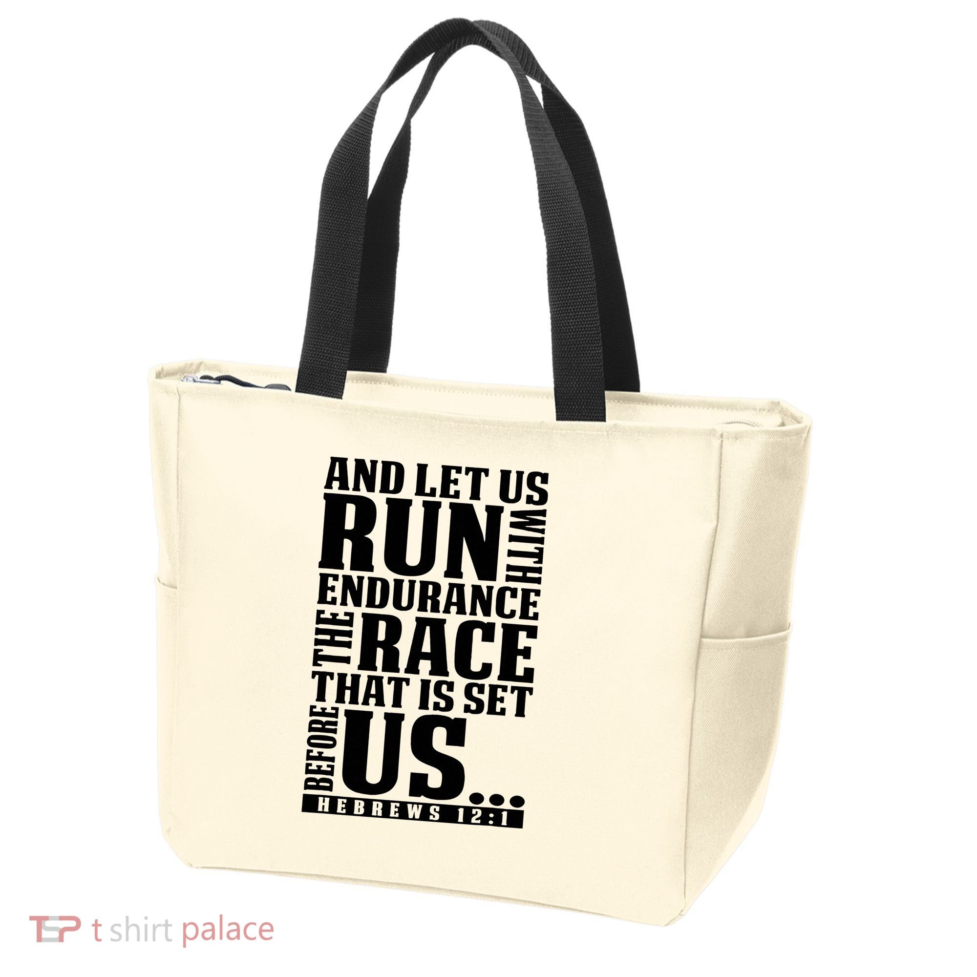 Christian Bible Verse Let Us Run With Endurance Running Gift Tote Bag
