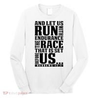 Christian Bible Verse Let Us Run With Endurance Running Gift Long Sleeve Shirt thumb 0