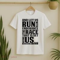 Christian Bible Verse Let Us Run With Endurance Running Gift T-Shirt thumb 2
